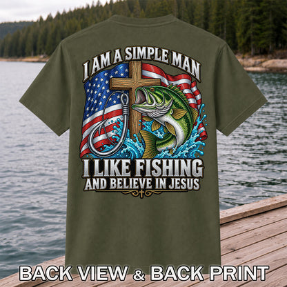 American Flag Bass Fishing Faith Patriotic Graphic T-Shirt | Back Print