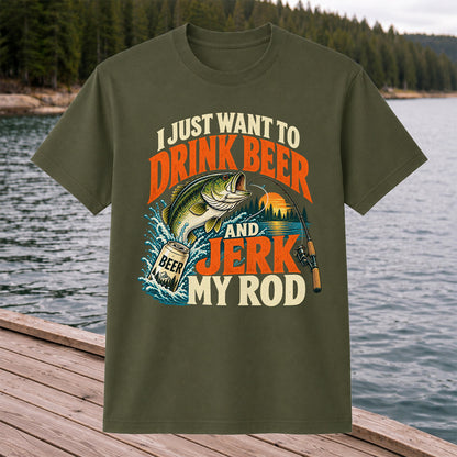Drink Beer and Jerk My Rod Funny Bass Fishing T-Shirt