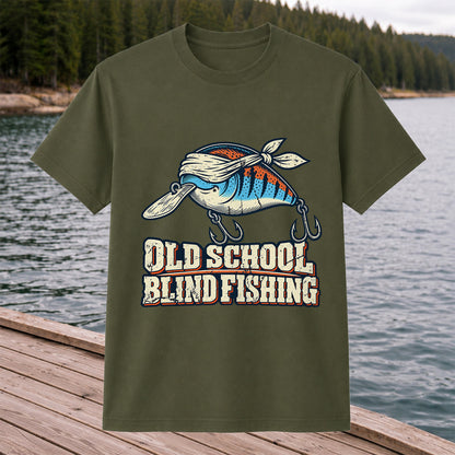 Old School Blind Fishing Blindfolded Lure Graphic T-Shirt