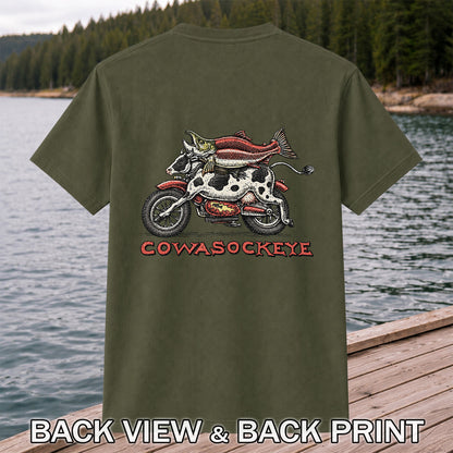 Cowasockeye Trout Motorcycle Funny Fishing Graphic T-Shirt | Back Print