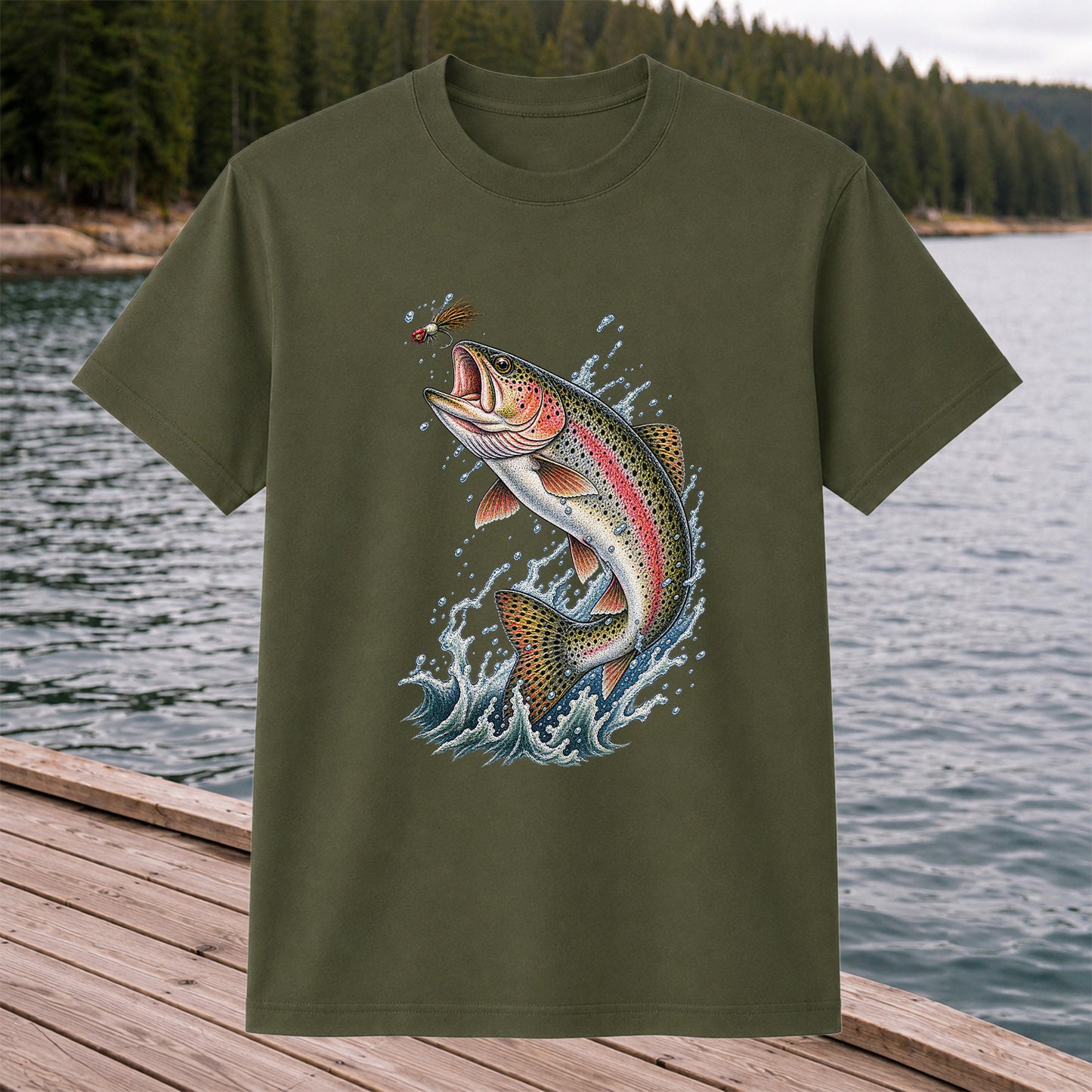 Rainbow Trout Leaping for a Fly Fishing Graphic T-Shirt