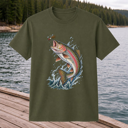 Rainbow Trout Leaping for a Fly Fishing Graphic T-Shirt