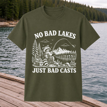 No Bad Lakes Just Bad Casts Raccoon Fishing T-Shirt