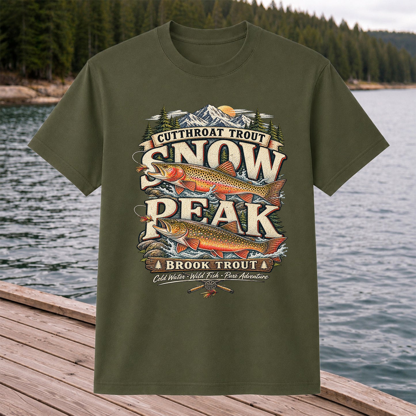 Cutthroat Trout Snow Peak Brook Trout Fishing Graphic T-Shirt