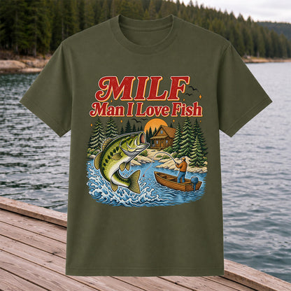 MILF Man I Love Fish Bass Lake Fishing Graphic T-Shirt