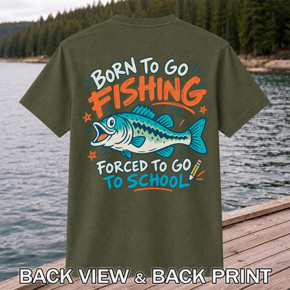 Funny Fish Fishing Graphic T-Shirt for Back to School | Back Print