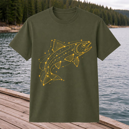 Celestial Trout Constellation Line Art Fishing Graphic T-Shirt