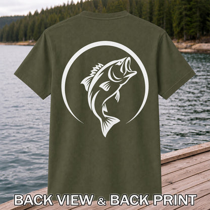 Minimalist Jumping Bass Fishing Silhouette T-Shirt | Back Print