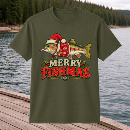 Christmas Trout Santa Fishing Graphic T-Shirt