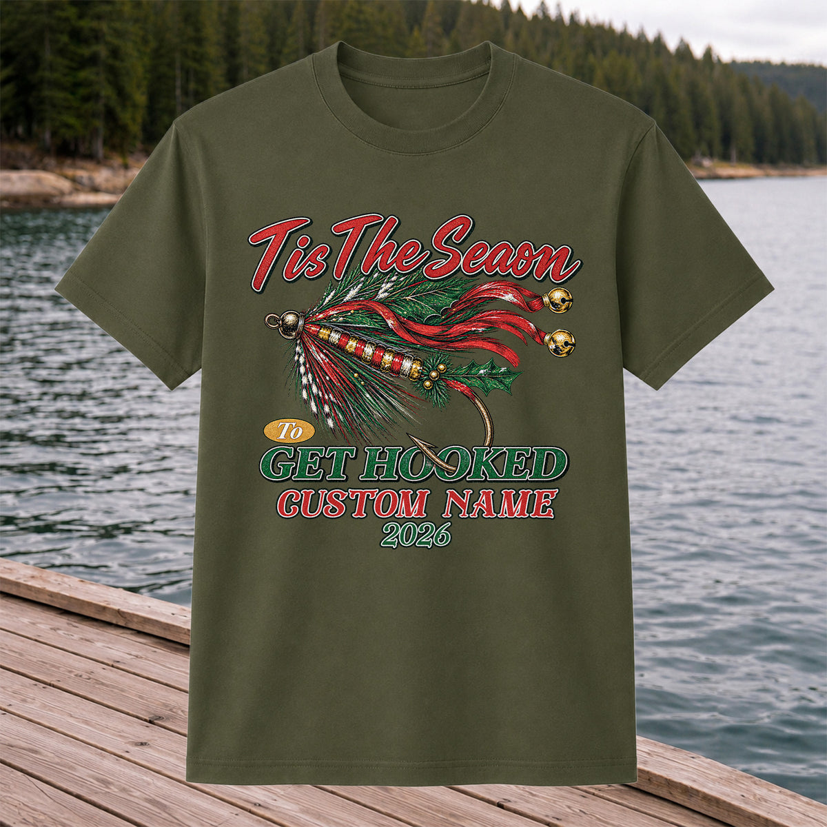 Personalized Christmas Fly Fishing Custom Name T-Shirt