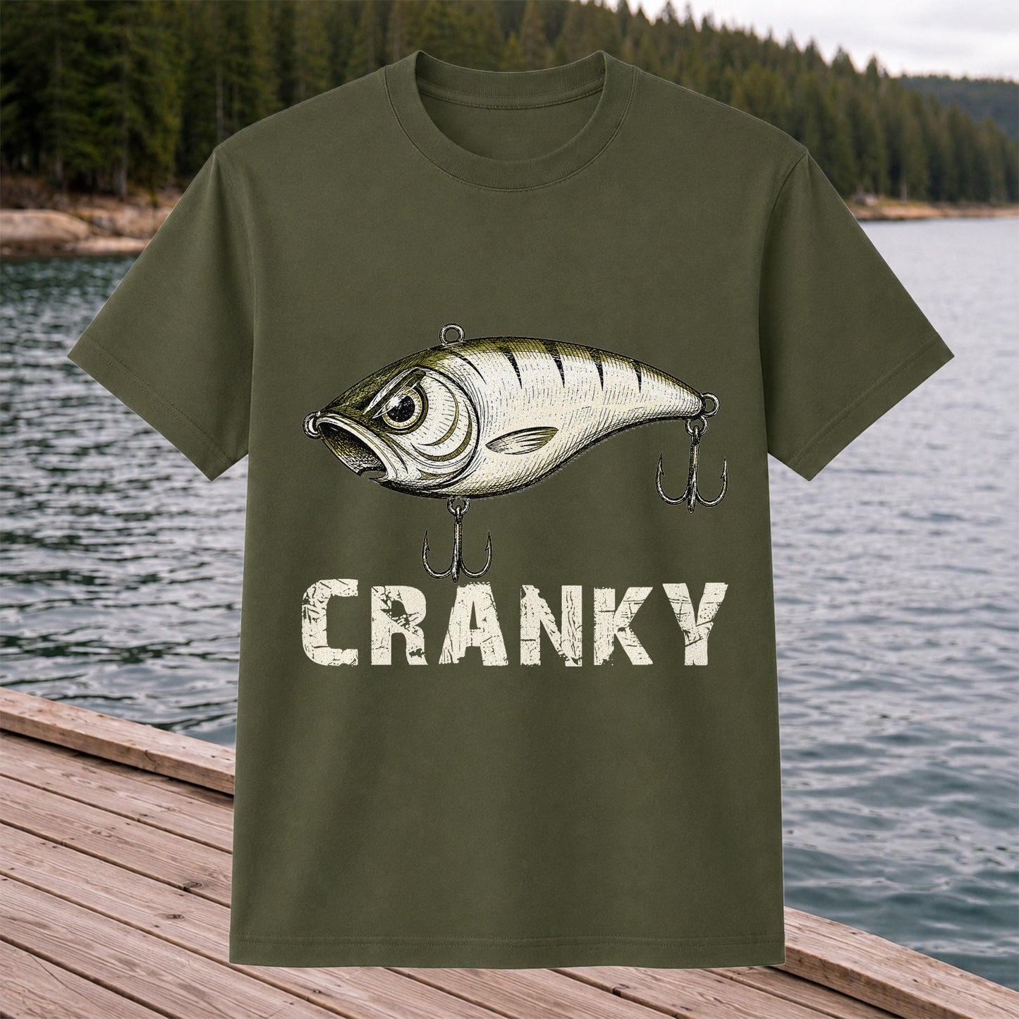 Cranky Vintage Crankbait Fishing Lure Graphic T-Shirt