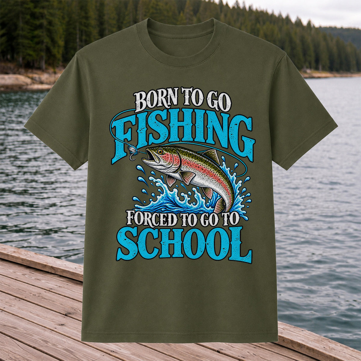 Born to Go Fishing Forced to Go to School Rainbow Tee, Trout T-Shirt