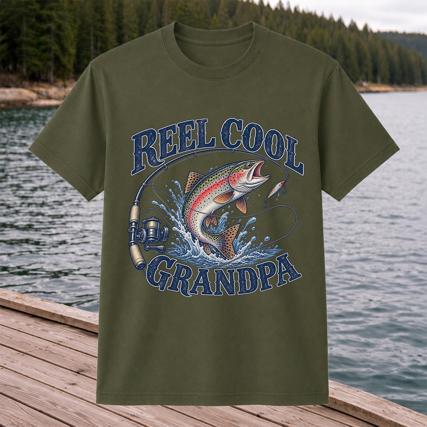 Reel Cool Grandpa Trout Fishing Graphic T-Shirt