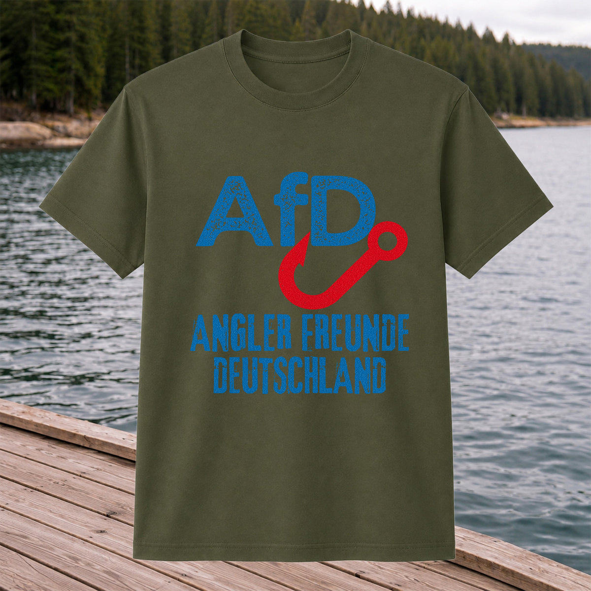 AFD Angler Freunde Deutschland Fishing Hook Graphic T-Shirt