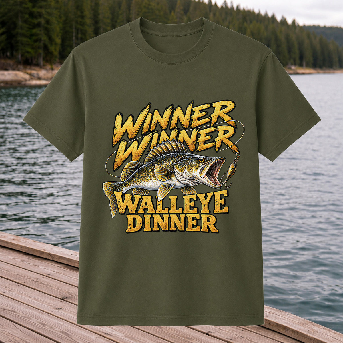 Winner Winner Walleye Dinner Funny Fishing Graphic T-Shirt
