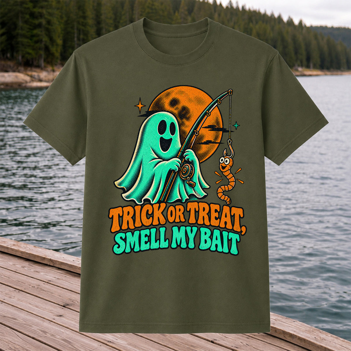 Trick or Treat, Smell My Bait Ghost Halloween Fishing T-Shirt