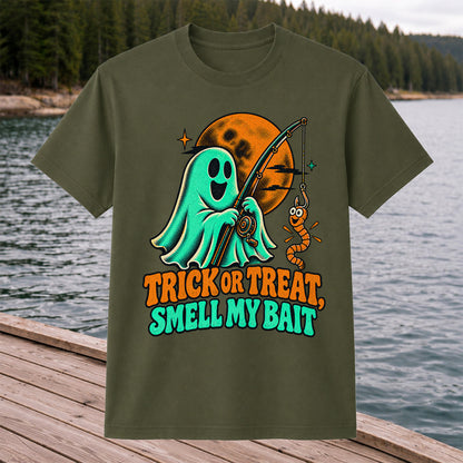 Trick or Treat, Smell My Bait Ghost Halloween Fishing T-Shirt