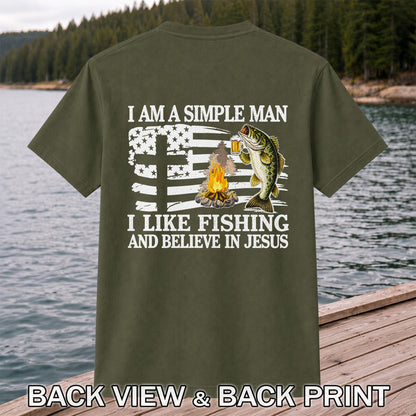 I Am a Simple Man Fishing Bass and Faith Graphic T-Shirt | Back Print