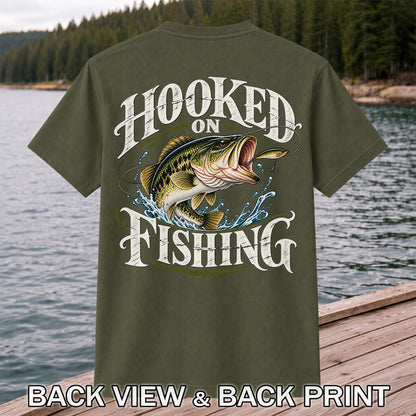 Hooked on Fishing Largemouth Bass Graphic T-Shirt | Back Print