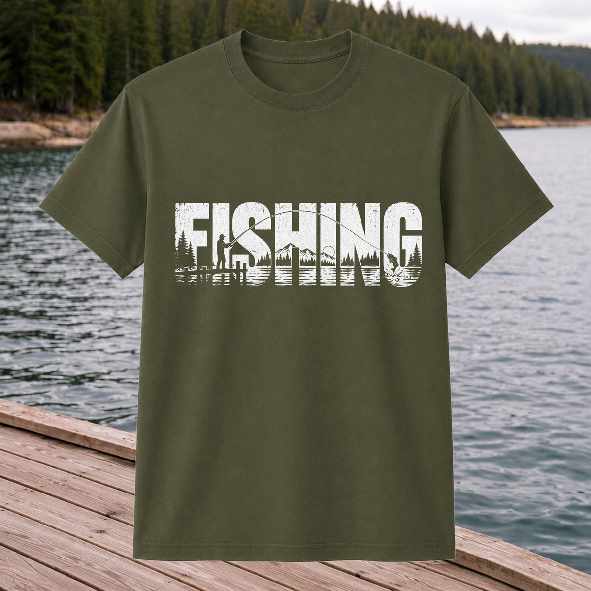 Fishing Lake Angler Vintage Graphic T-Shirt