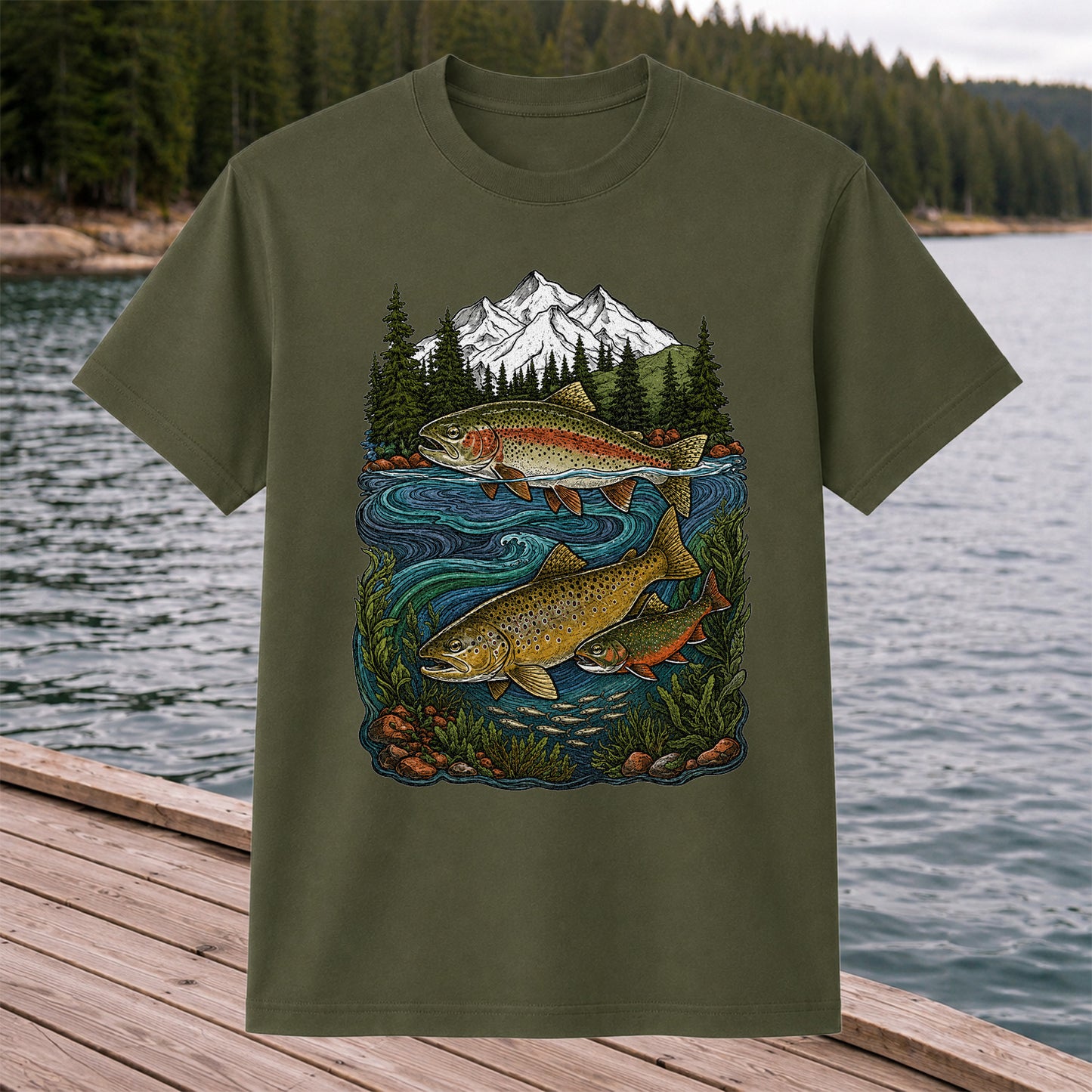 Trout Fishing T-Shirt  Mountain River Fishing Tee