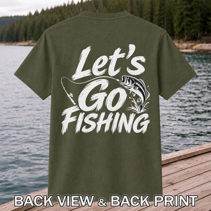 Let's Go Fishing with Jumping Bass Graphic T-Shirt | Back Print