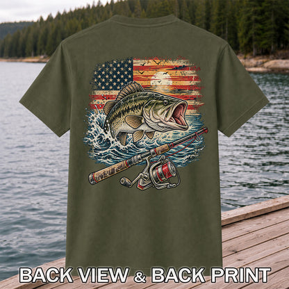 American Flag Largemouth Bass Fishing Graphic T-Shirt | Back Print