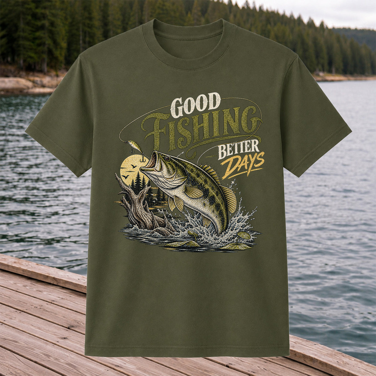 Good Fishing Better Days Largemouth Bass Graphic T-Shirt