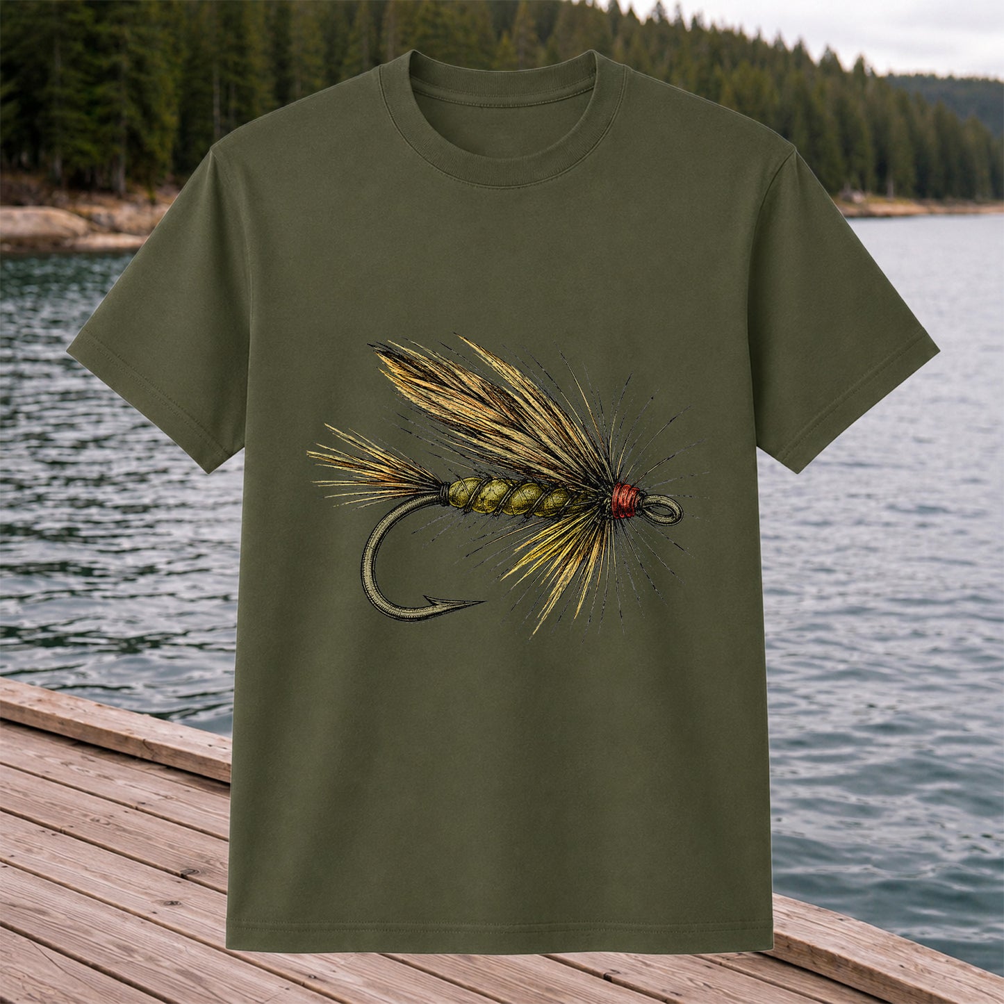 Vintage Fly Fishing Lure and Hook Graphic T-Shirt