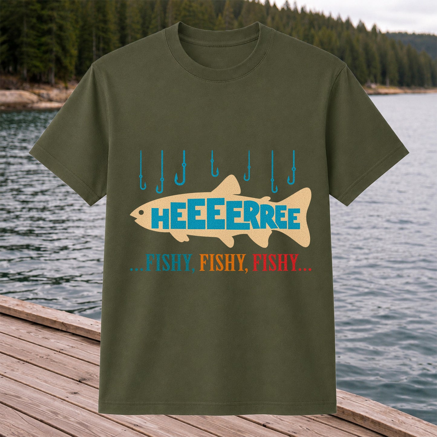 Heeeerrree Fishy Fishy Fishy Funny Fishing T-Shirt