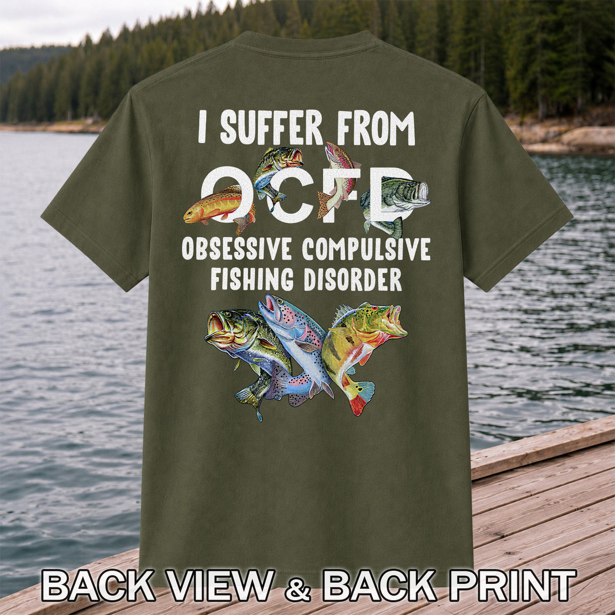 Fishing Obsession Colorful Fish Graphic T-Shirt | Back Print