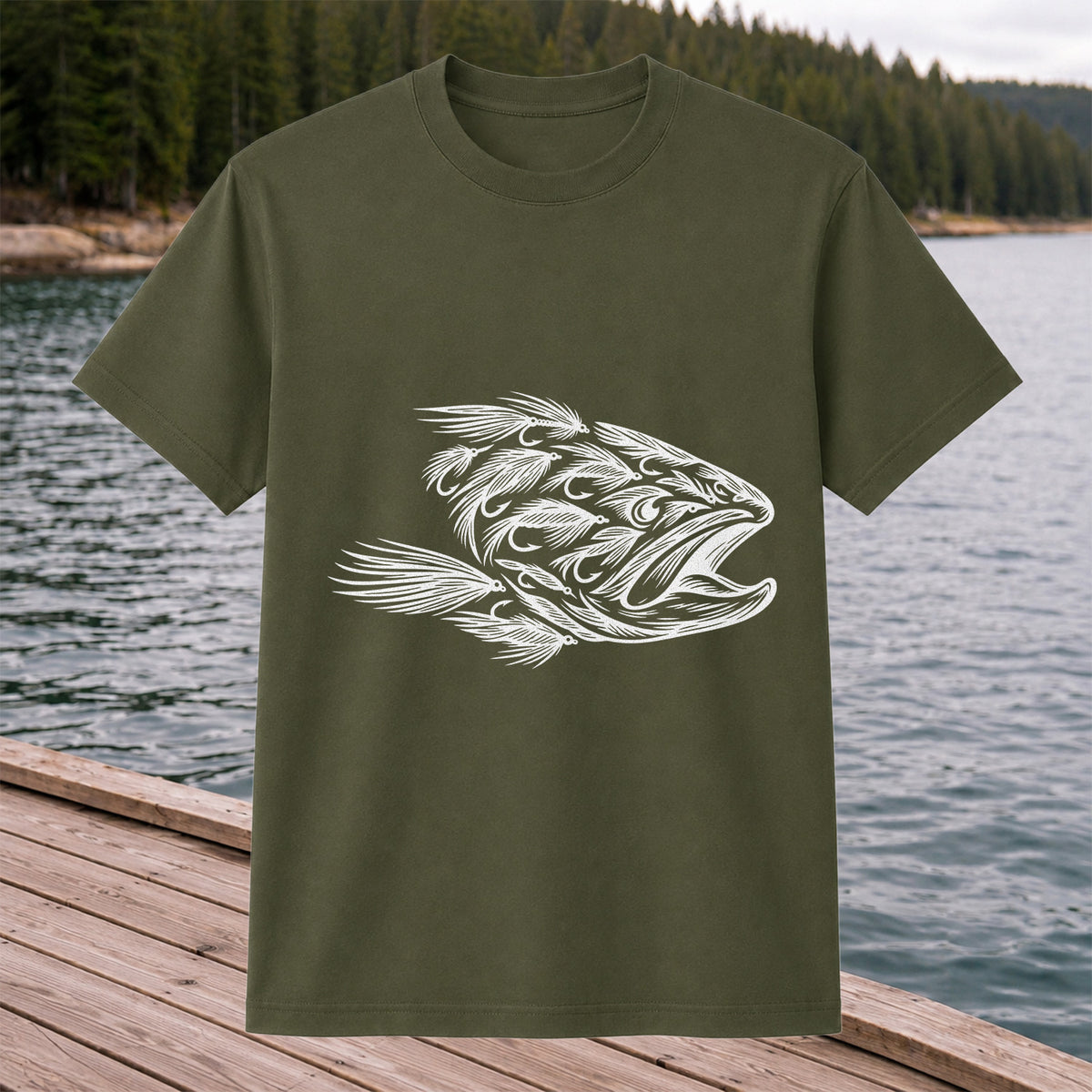 Fly Fishing Fish Design Graphic T-Shirt