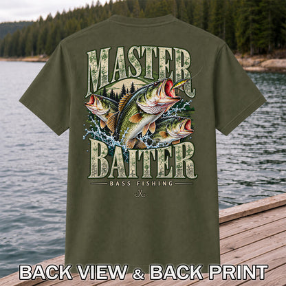 Master Baiter Bass Fishing Funny Vintage Graphic T-Shirt | Back Print