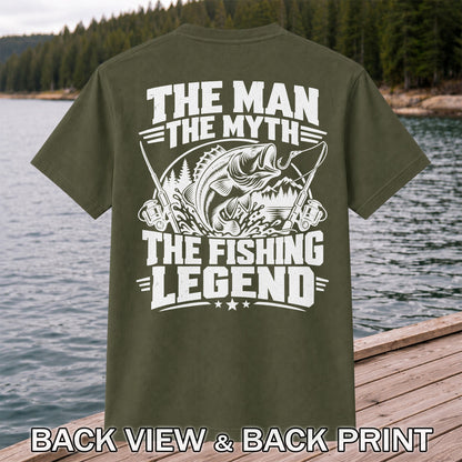 The Man The Myth The Fishing Legend Bass Graphic T-Shirt | Back Print
