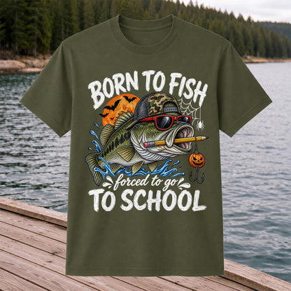 Born to Fish Forced to Go to School Halloween Bass Fishing T-Shirt