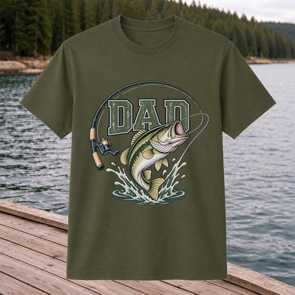 Dad Bass Fishing Rod and Reel Graphic T-Shirt