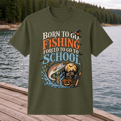 Born to Go Fishing Forced to Go to School Rainbow Trout Halloween T-Shirt
