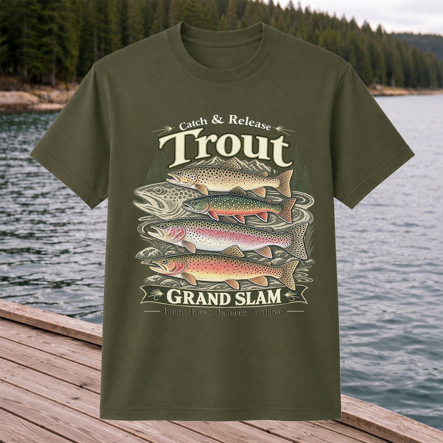 Catch and Release Trout Grand Slam Fishing Graphic T-Shirt