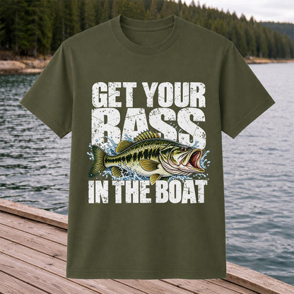 Get Your Bass in the Boat Funny Largemouth Bass Fishing T-Shirt