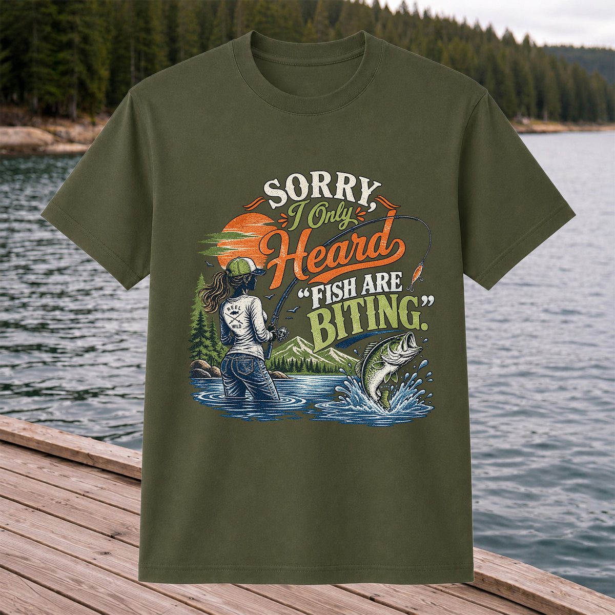 Sorry I Only Heard Fish Are Biting Fishing Graphic T-Shirt