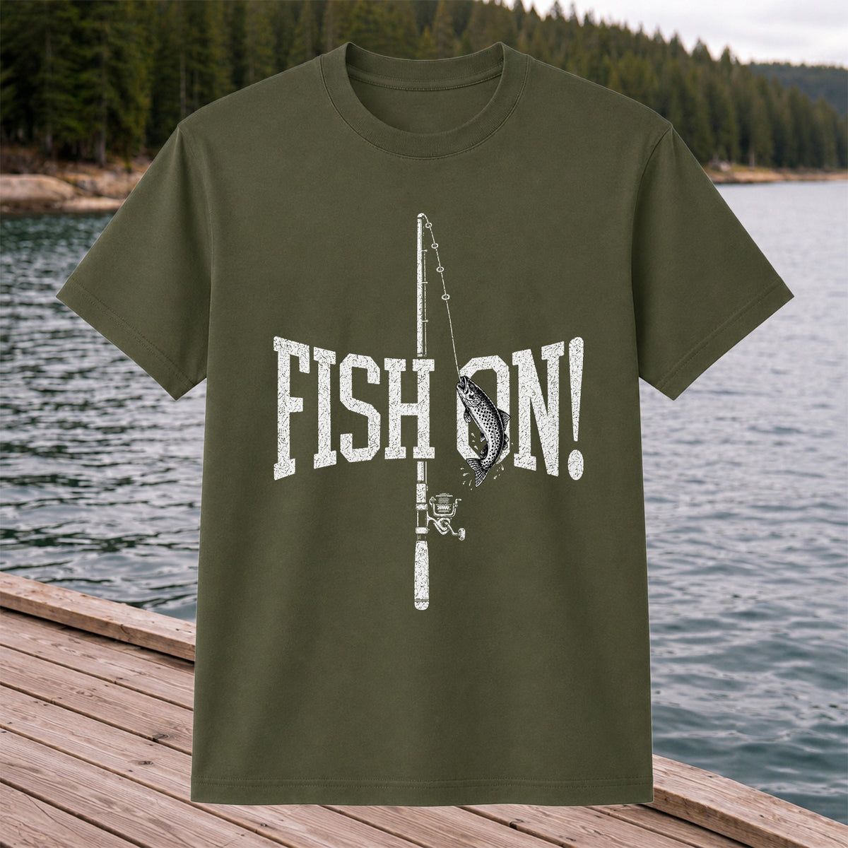 Fish On Trout and Fishing Rod Vintage Graphic T-Shirt