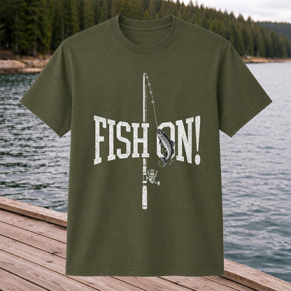 Fish On Trout and Fishing Rod Vintage Graphic T-Shirt