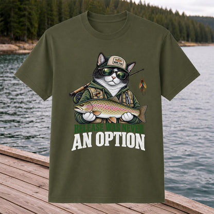 Release Was Never an Option Cat and Trout Funny Fishing T-Shirt