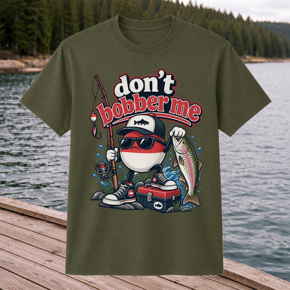 Don't Bobber Me Funny Fishing Bobber Holding Rainbow Trout T-Shirt