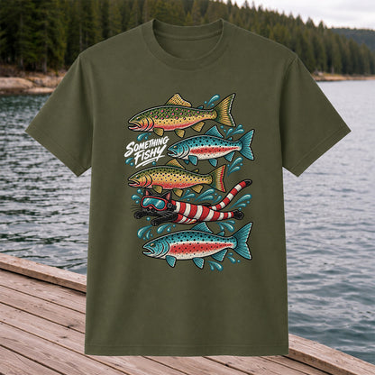 Something Fishy Trout and Snorkeler Fishing Graphic T-Shirt