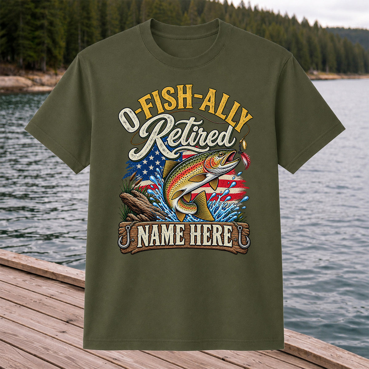 Retired Rainbow Trout American Flag Fishing T-Shirt