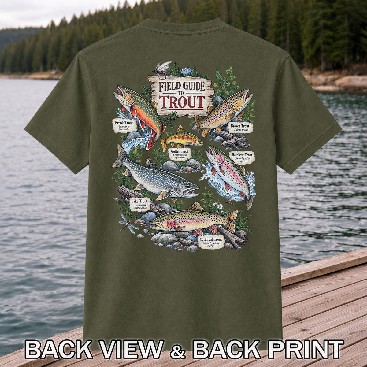 Field Guide to Trout Vintage Freshwater Fishing Graphic T-Shirt | Back Print