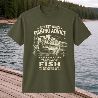Honest Abe's Fishing Advice Funny Lincoln in a Boat T-Shirt
