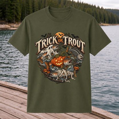 Trick or Trout Haunted Fish Halloween Fishing T-Shirt