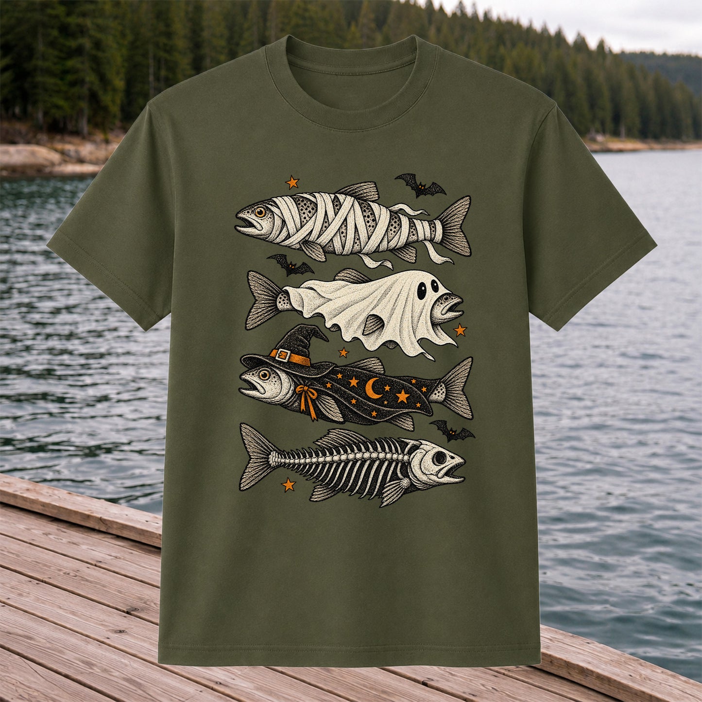 Halloween Costume Fish Spooky Fishing Graphic T-Shirt